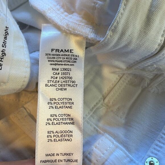 Frame Le High Straight Leg Distressed White Jeans chewed hem NWT 31 - Picture 8 of 8
